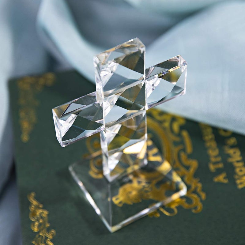 QFkris Crystal Cross Traditional Standing Cross On Base Clear 5'' Tall Glass Tabletop Cross Figurine Christian Decor for Women Man - Image 5